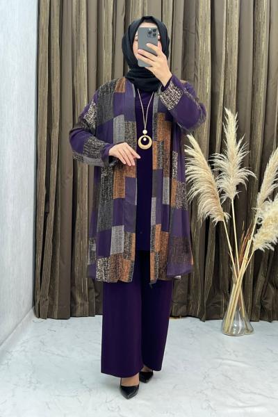 3297 Halime 3 Lü Takım Mor