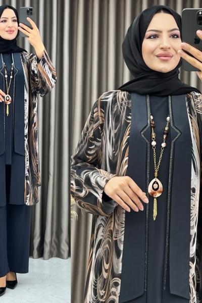 3394 Nergiz 3 lü takım Gri