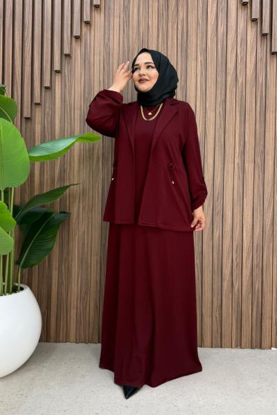 Aslı Oysho Ceketli Elbise Takım Bordo