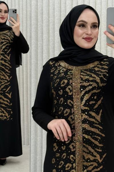Ceyda Taşlı Elbise  siyah gold
