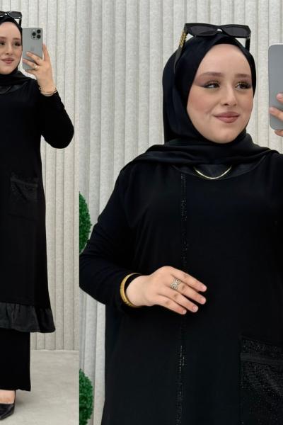 Feza fırfır detaylı  takım   Siyah