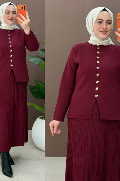 Halime etekli takım Bordo