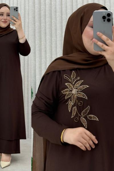 Müyesser pantolonlu takım Kahverengi