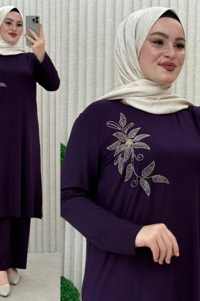 Müyesser pantolonlu takım Mürdüm