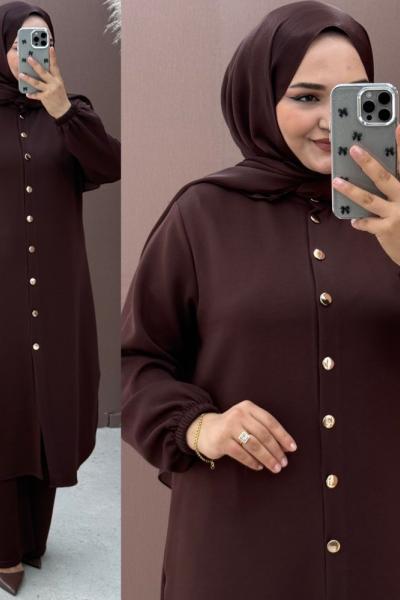 Sezay pantolonlu takım Kahverengi