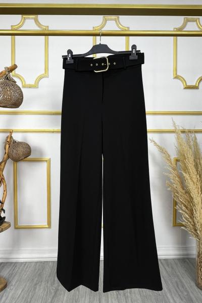 Bol Paça Kemerli Krep Pantolon