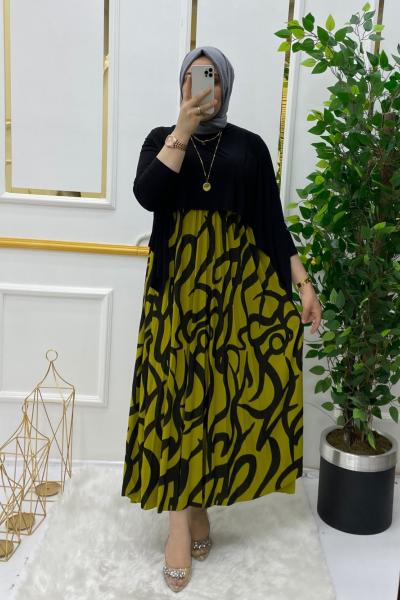 Manolya elbise Yağ Yeşili