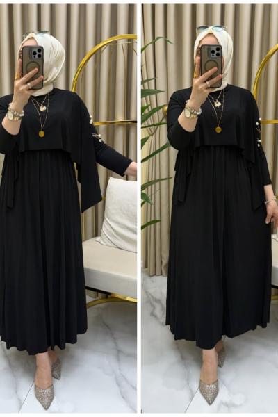 Pelerinli elbise Siyah