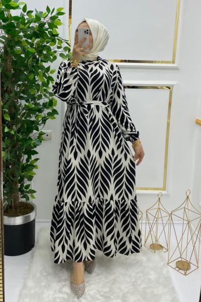 Yazgülü elbise Siyah