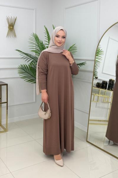 AYSUN MERSERİZE ELBİSE - CAMEL