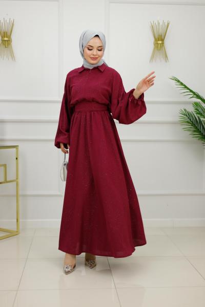 IŞILTI ELBİSE-BORDO