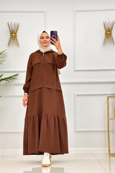 YÜSRA ELBİSE - KAHVERENGİ